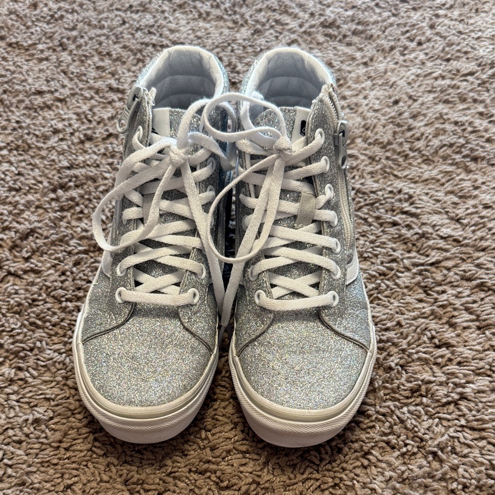 Vans Silver Glitter High-Tops with White Accents